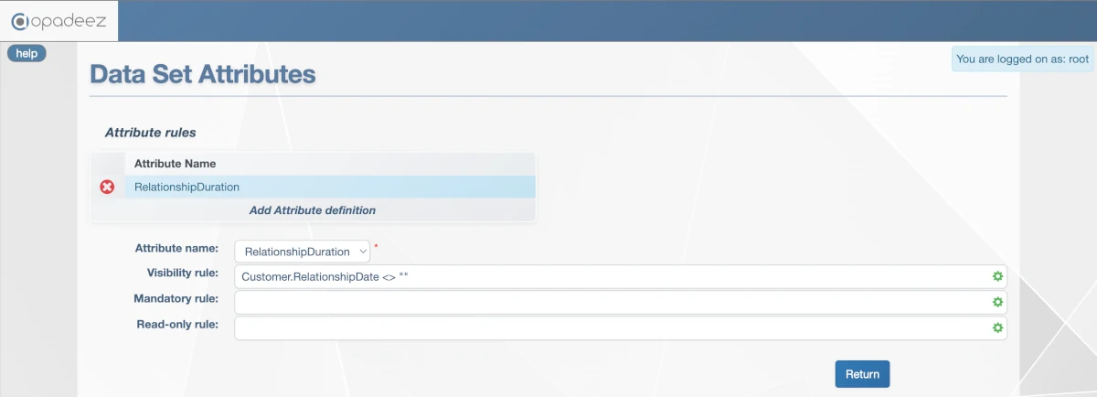 Data Set Attributes Rules Configuration