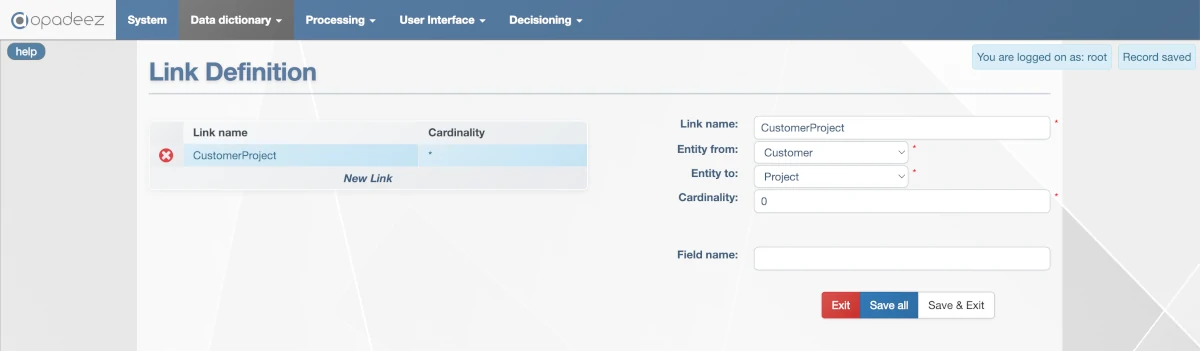 Customer Project Link Configuration