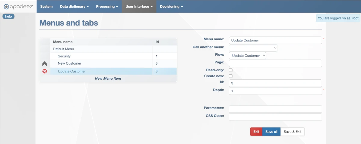 Menu Definition Configuration