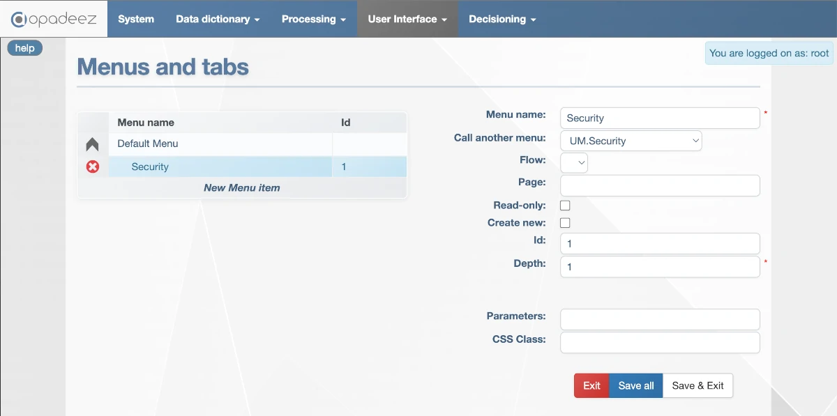 Security Menu Configuration