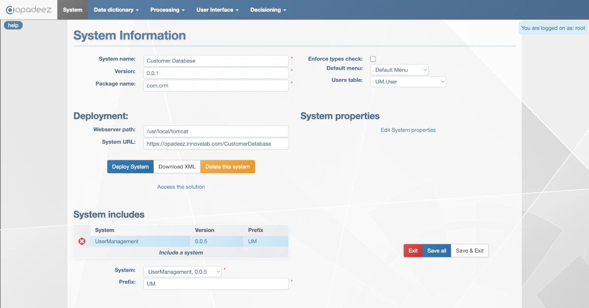 System Definition Configuration