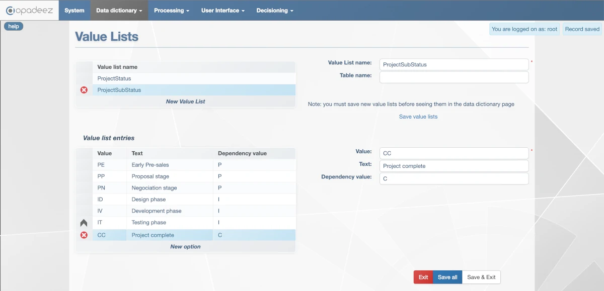 Value Lists Configuration